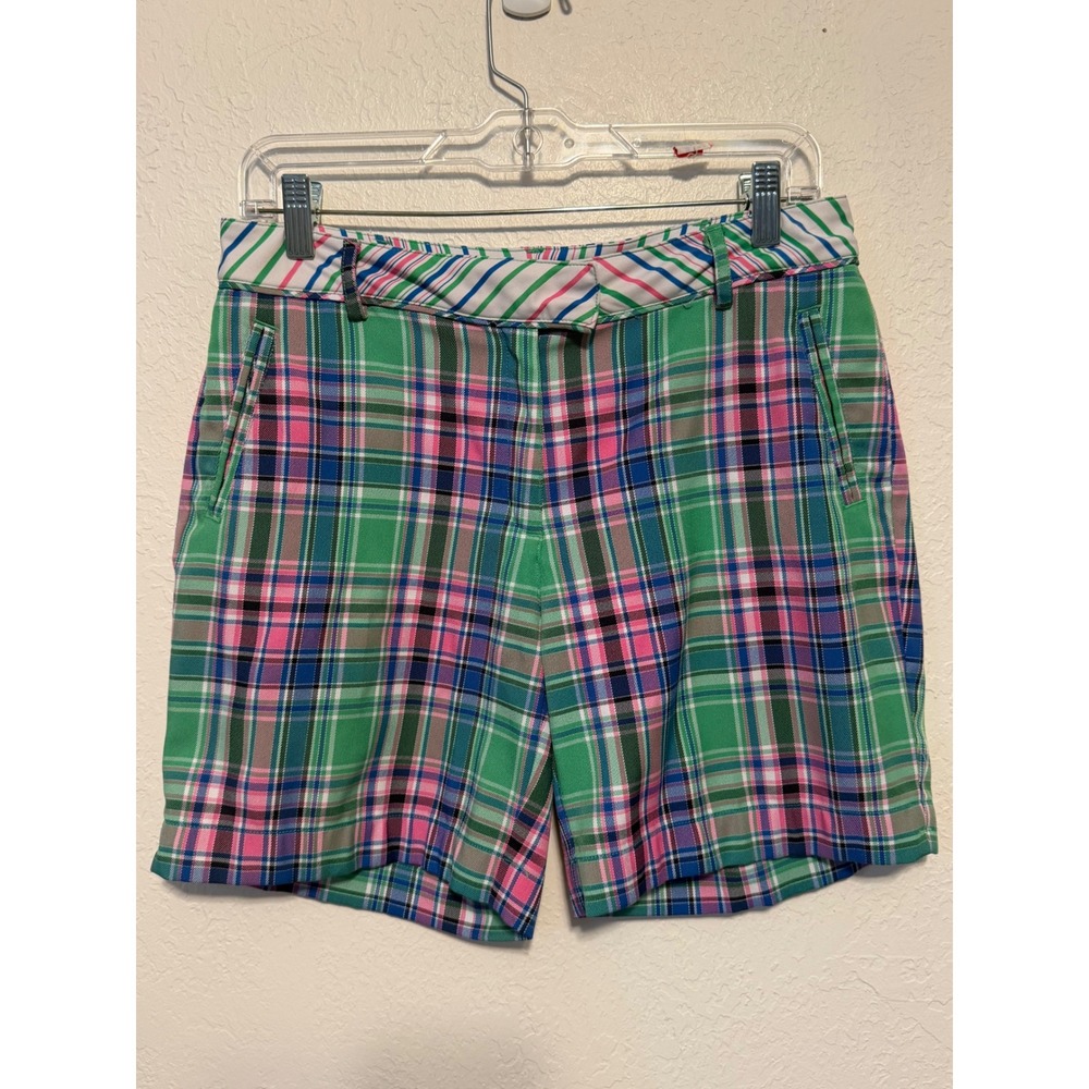 Lady Hagen Green Pink Plaid Golf Shorts Womens Size 6 Multi Color Performance
